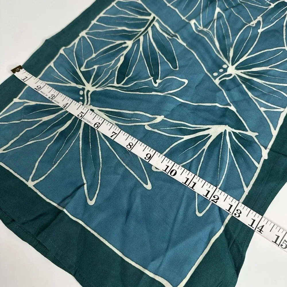 Feedora Hawaii Rectangle Scarf Teal Batik Bamboo Tropical Leaf Print 14